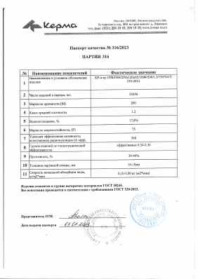 Предпросмотр: Паспорт качества № 316/2023
