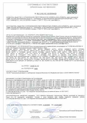 Предпросмотр: Сертификат соответствия № RU C-RU.ЧС13.В.00454/25