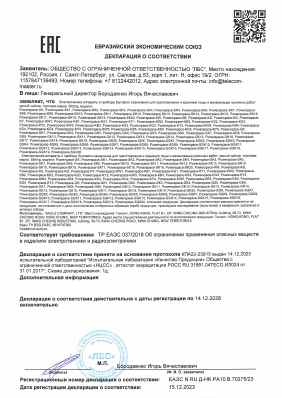 Предпросмотр: Декларация о соответствии № ЕАЭС N RU Д-HK.РА10.В.70275/23