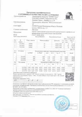 Предпросмотр: Сертификат качества № 4691