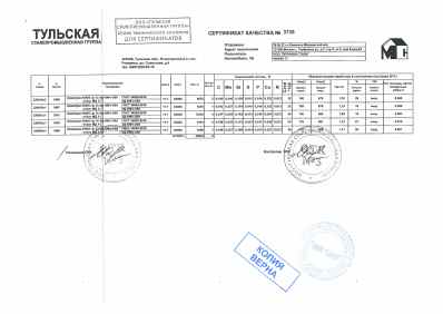 Предпросмотр: Сертификат качества № 3739