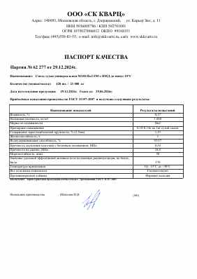 Предпросмотр: Паспорт качества № 62 277