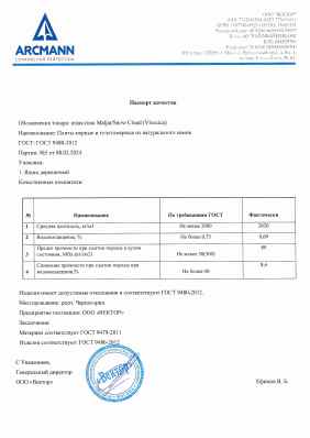 Предпросмотр: Паспорт качества № Партия №5