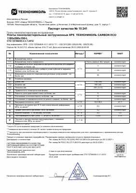 Предпросмотр: Паспорт качества № 15241