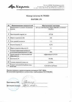Предпросмотр: Паспорт качества № 178/2023