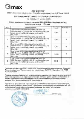 Предпросмотр: Паспорт качества № 11822