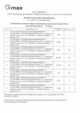 Предпросмотр: Паспорт качества № 10461