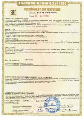 Предпросмотр: Сертификат соответствия № ЕАЭС RU C-RU.АД61.В.00687/22