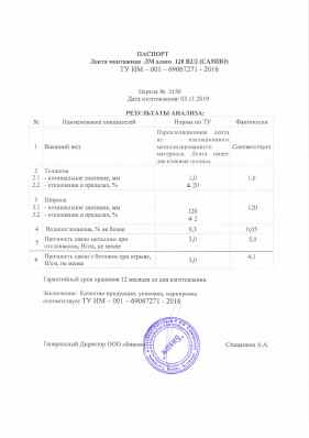 Предпросмотр: Паспорт качества № Партия № 2150