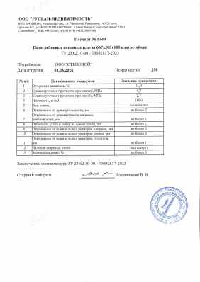 Предпросмотр: Паспорт качества № 5349