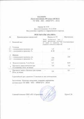 Предпросмотр: Паспорт качества № 3159