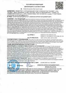 Предпросмотр: Декларация о соответствии № РОСС RU Д-RU.РА01.В.24112/23
