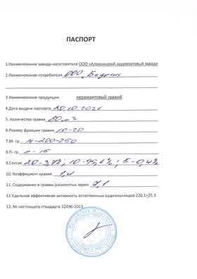 Предпросмотр: Паспорт качества