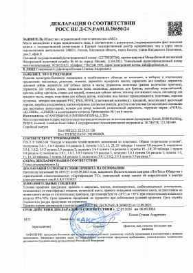 Предпросмотр: Декларация о соответствии № РОСС RU Д-CN.РА01.В.28650/24