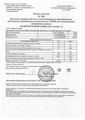 Предпросмотр: Паспорт качества № 7849