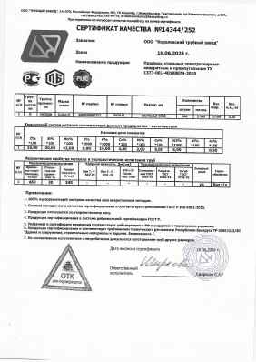 Предпросмотр: Сертификат качества № 14344/252