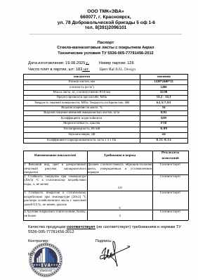 Предпросмотр: Паспорт качества № партия 126