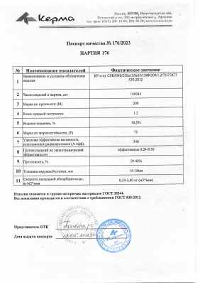 Предпросмотр: Паспорт качества № 176/2023