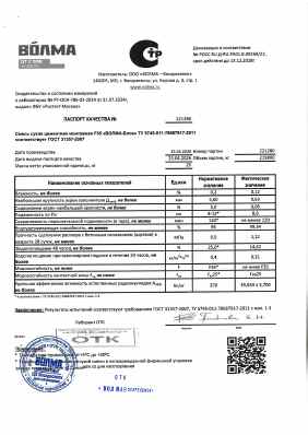 Предпросмотр: Паспорт качества № 221280