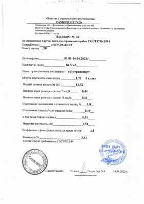 Предпросмотр: Паспорт качества № 20