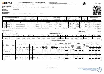 Предпросмотр: Сертификат качества № 122607888