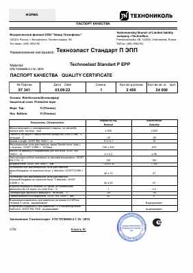 Предпросмотр: Паспорт качества № 57341