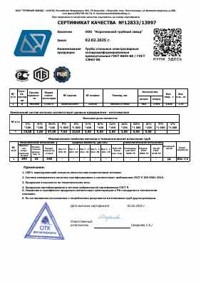 Предпросмотр: Сертификат качества № 12833/13997