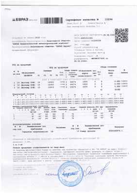 Предпросмотр: Сертификат качества № 10294