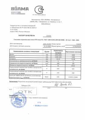 Предпросмотр: Паспорт качества № 213233