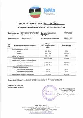 Предпросмотр: Паспорт качества № 14.09/17