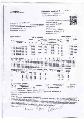 Предпросмотр: Сертификат качества № 101106