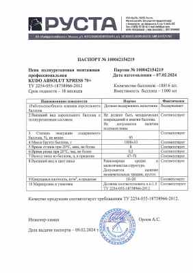 Предпросмотр: Паспорт качества № 100042154219