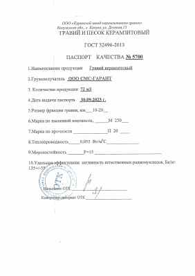 Предпросмотр: Паспорт качества № 5700